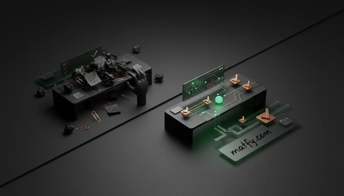 AI automatisering workflow: autonome agent die bedrijfsprocessen verwerkt op een donker bureau