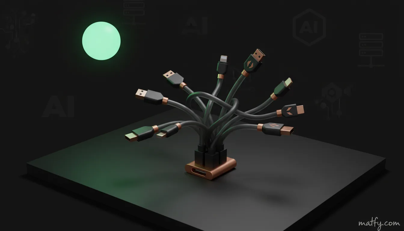 Schematische weergave van het Model Context Protocol: host, client en server verbonden via JSON-RPC 2.0 berichten op een donkere achtergrond